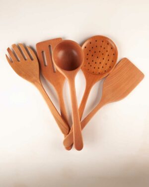 Wooden Utensils Set – طقم توزيع خشب 5 قطع